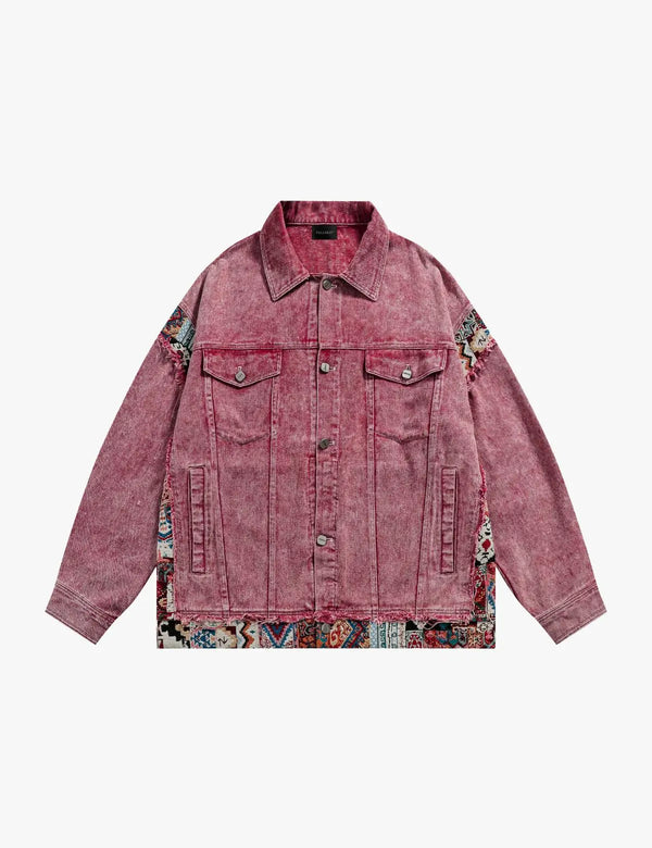 Fullneat Red Patchwork Washed Denim Jacket 
