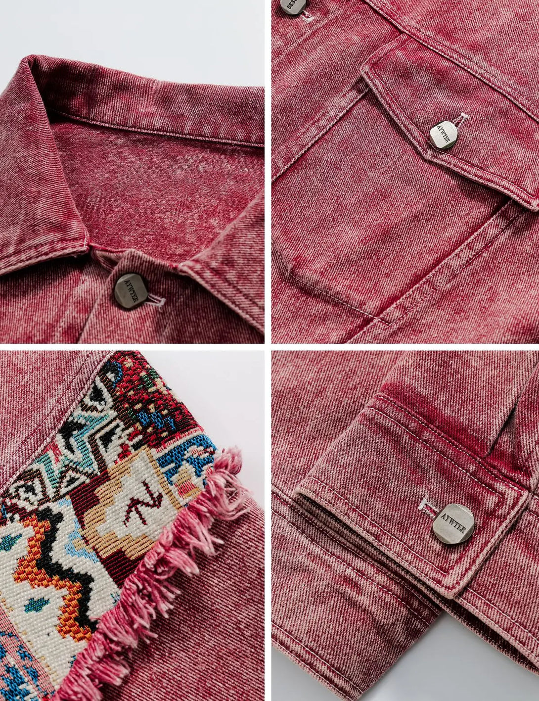 Fullneat Red Patchwork Washed Denim Jacket 