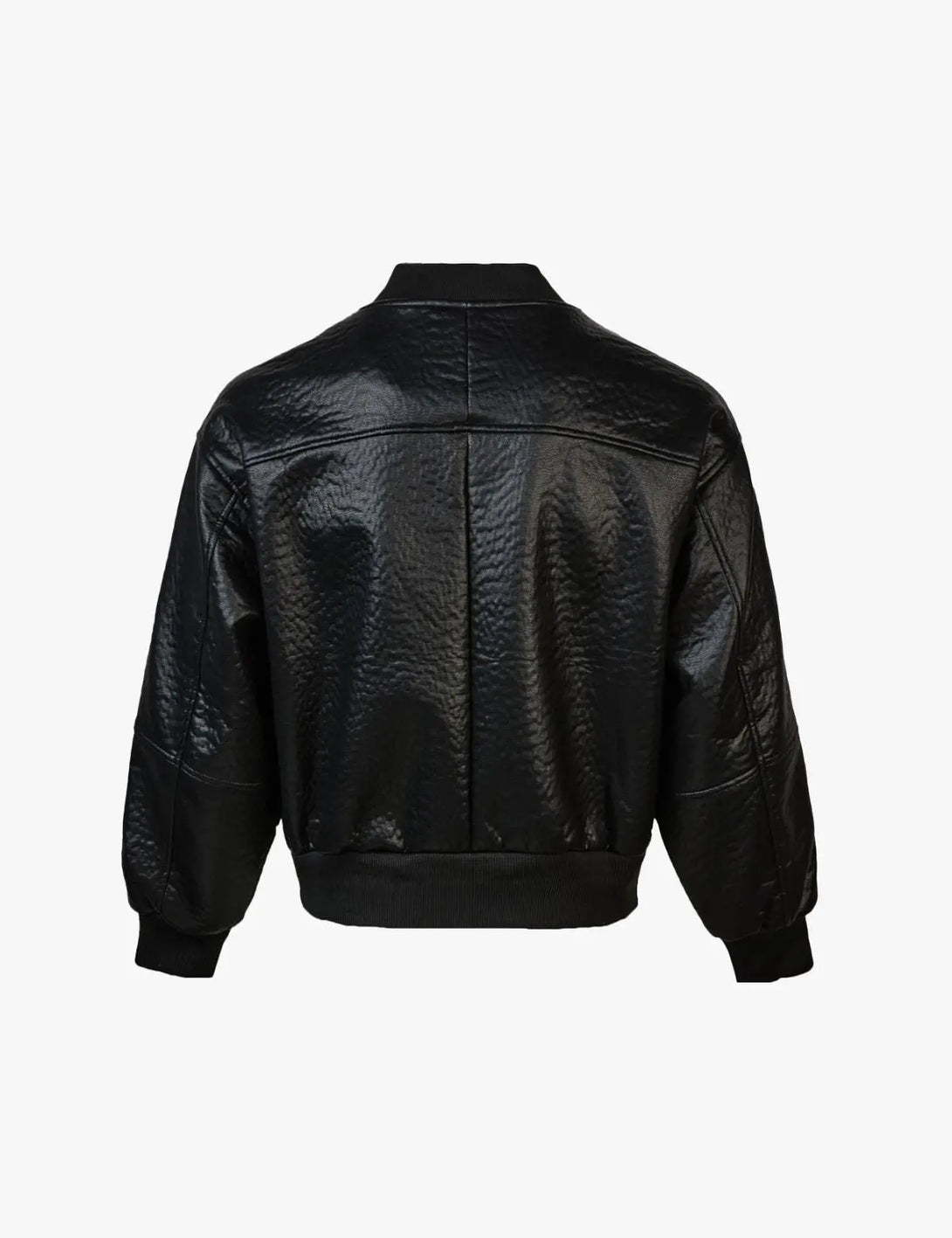 Fullneat Ribbed Hem Faux Leather Bomber Jacket 