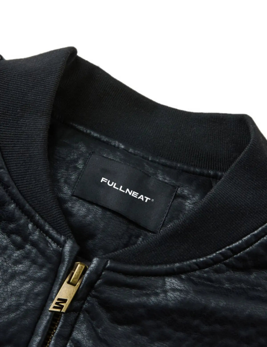 Fullneat Ribbed Hem Faux Leather Bomber Jacket 