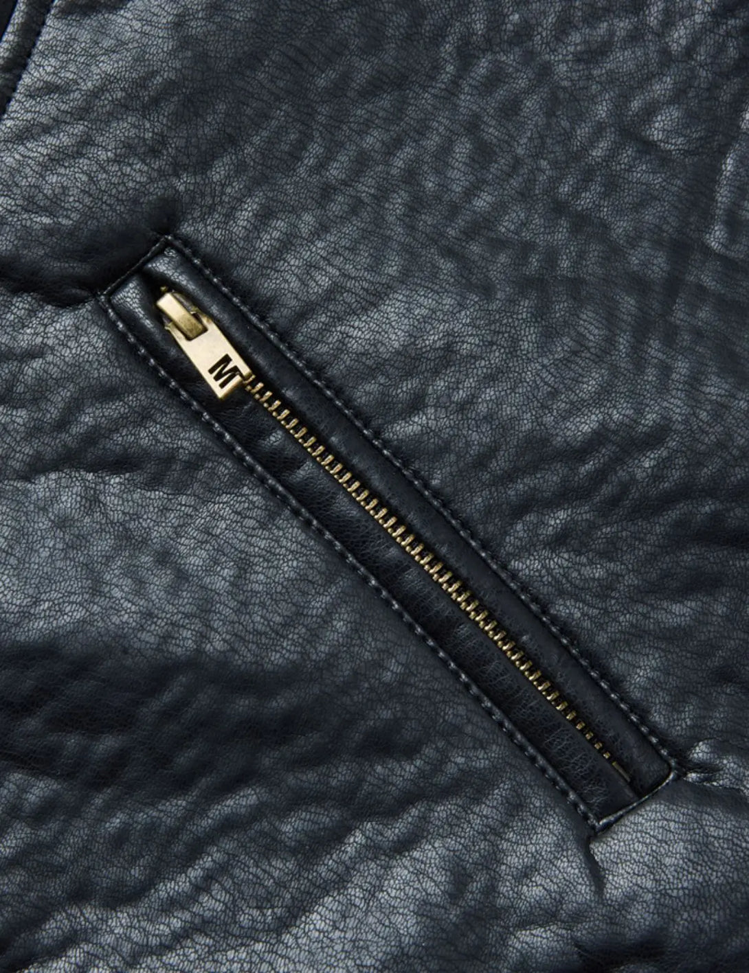 Fullneat Ribbed Hem Faux Leather Bomber Jacket 
