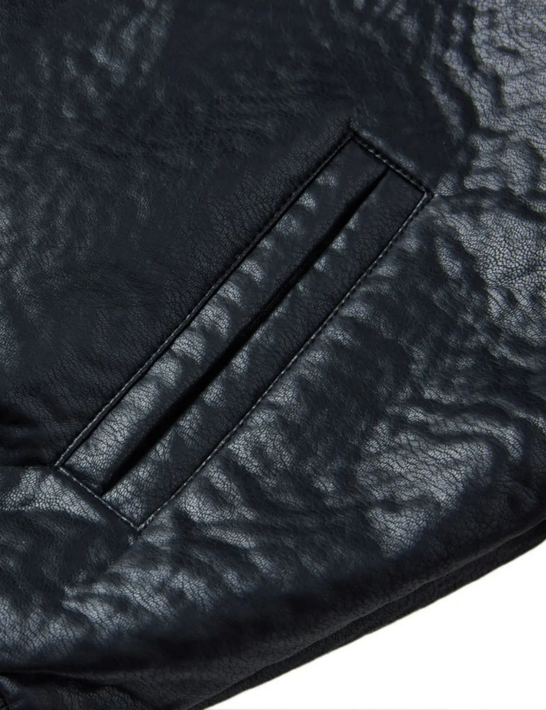 Fullneat Ribbed Hem Faux Leather Bomber Jacket 