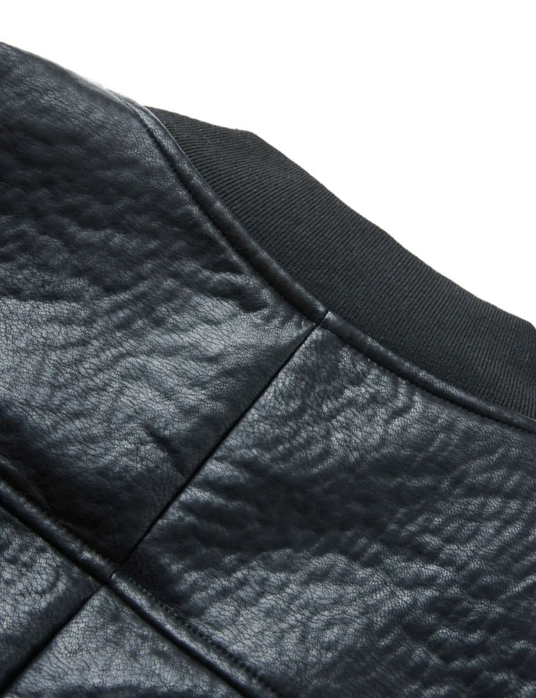 Fullneat Ribbed Hem Faux Leather Bomber Jacket 