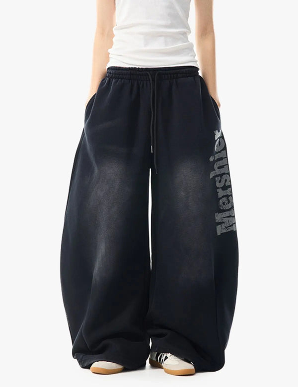 Fullneat Side Graphic Acid Wash Wide Leg Pants 
