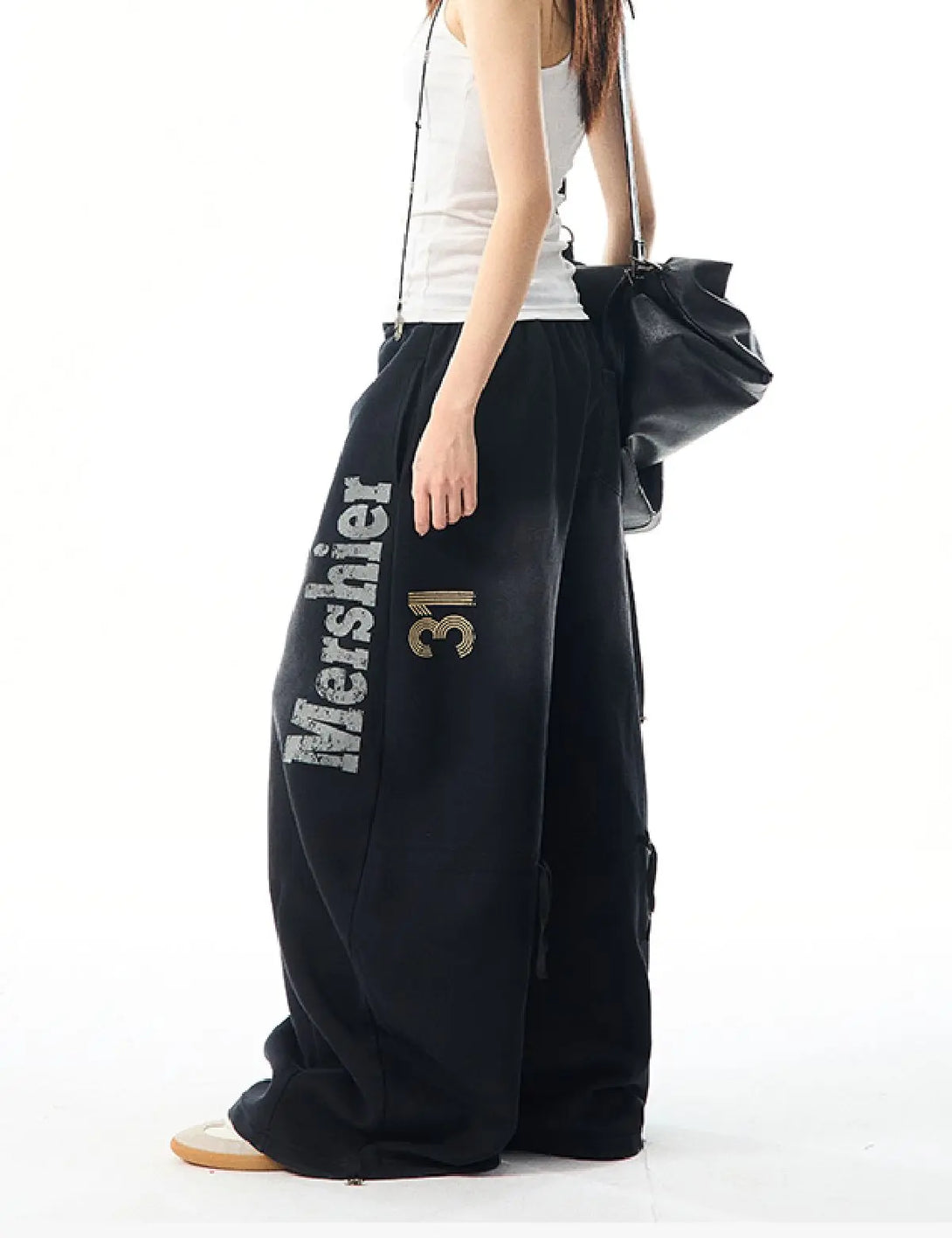 Fullneat Side Graphic Acid Wash Wide Leg Pants 