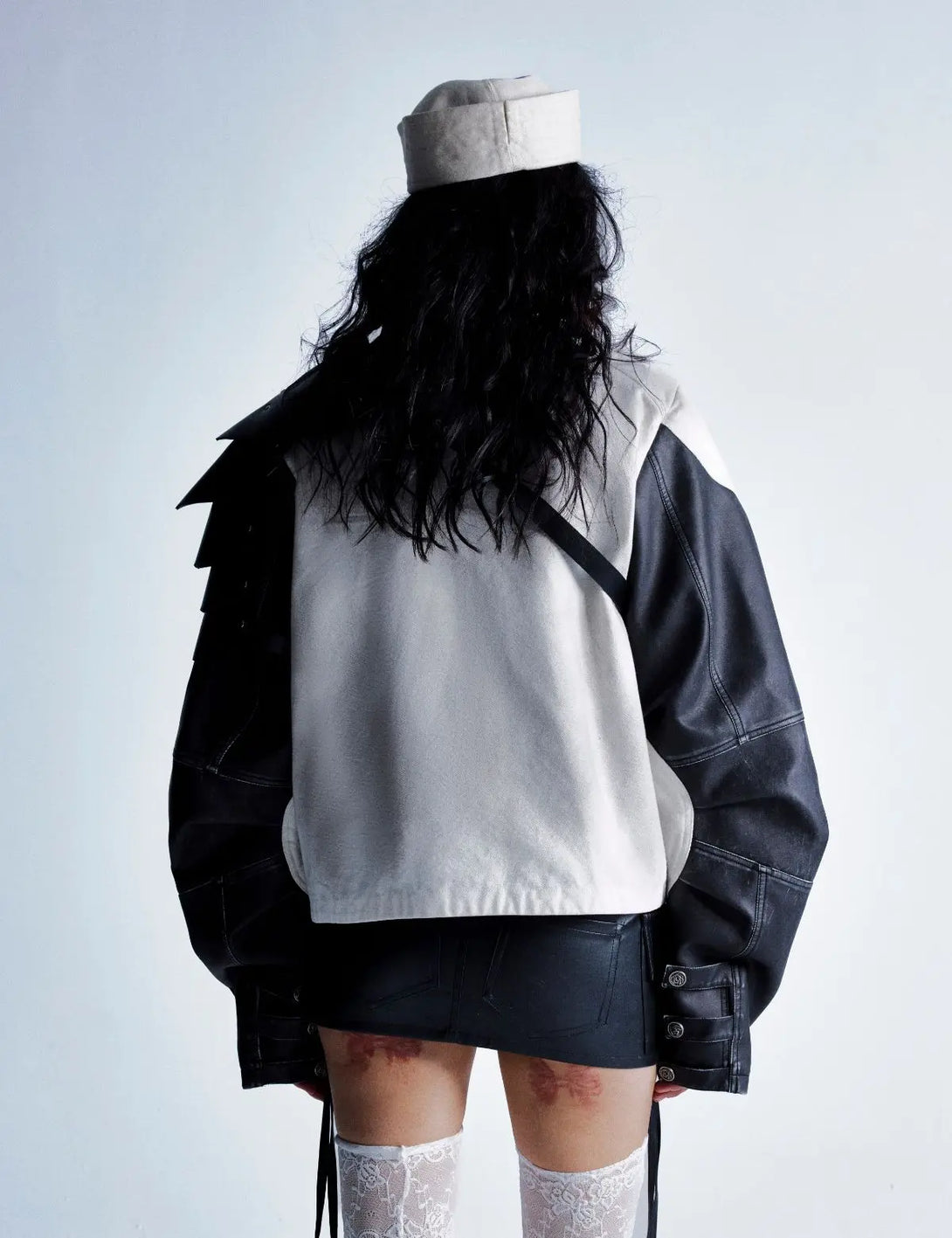 Fullneat Skull Stand Collar Leather Jacket