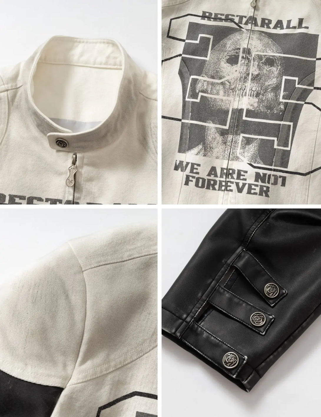 Fullneat Skull Stand Collar Leather Jacket