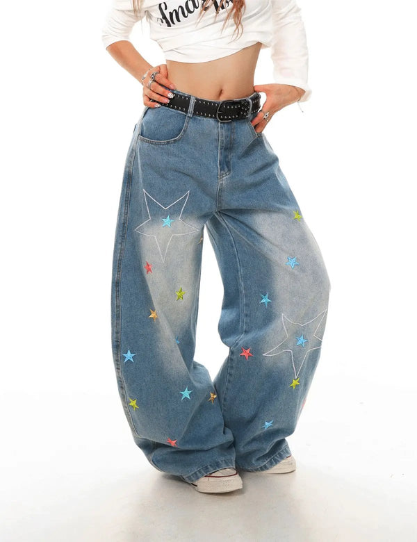 Fullneat Star Embroidered Baggy Jeans 