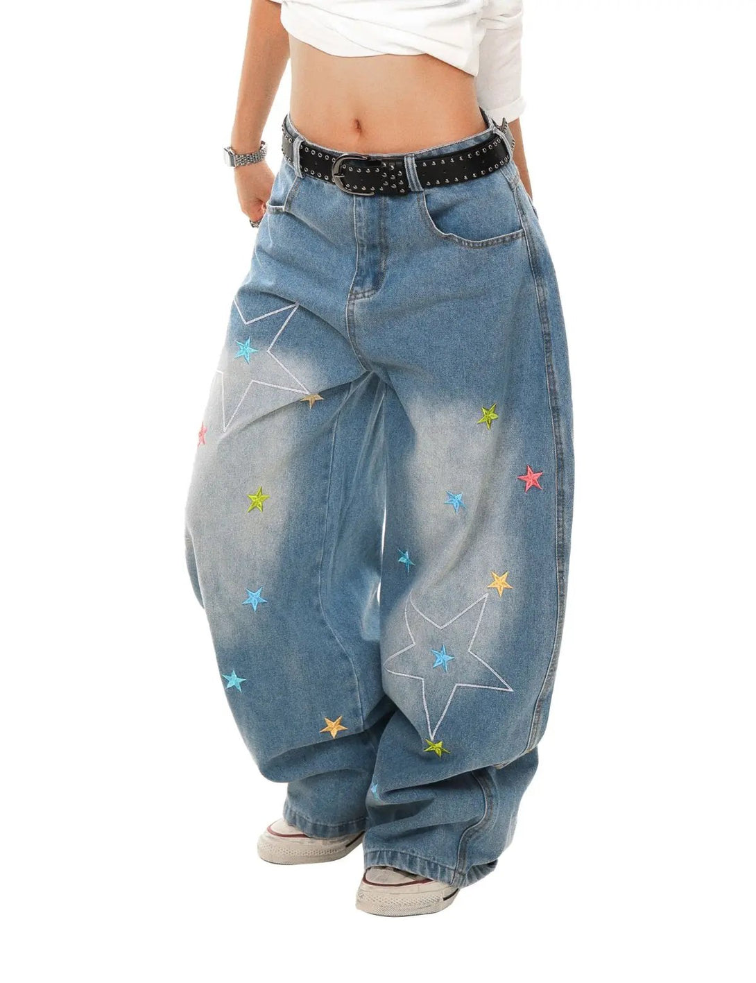 Fullneat Star Embroidered Baggy Jeans 