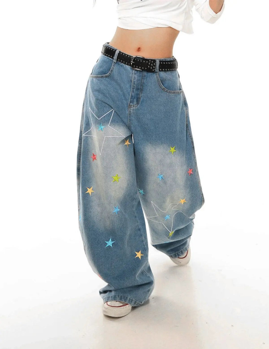 Fullneat Star Embroidered Baggy Jeans 