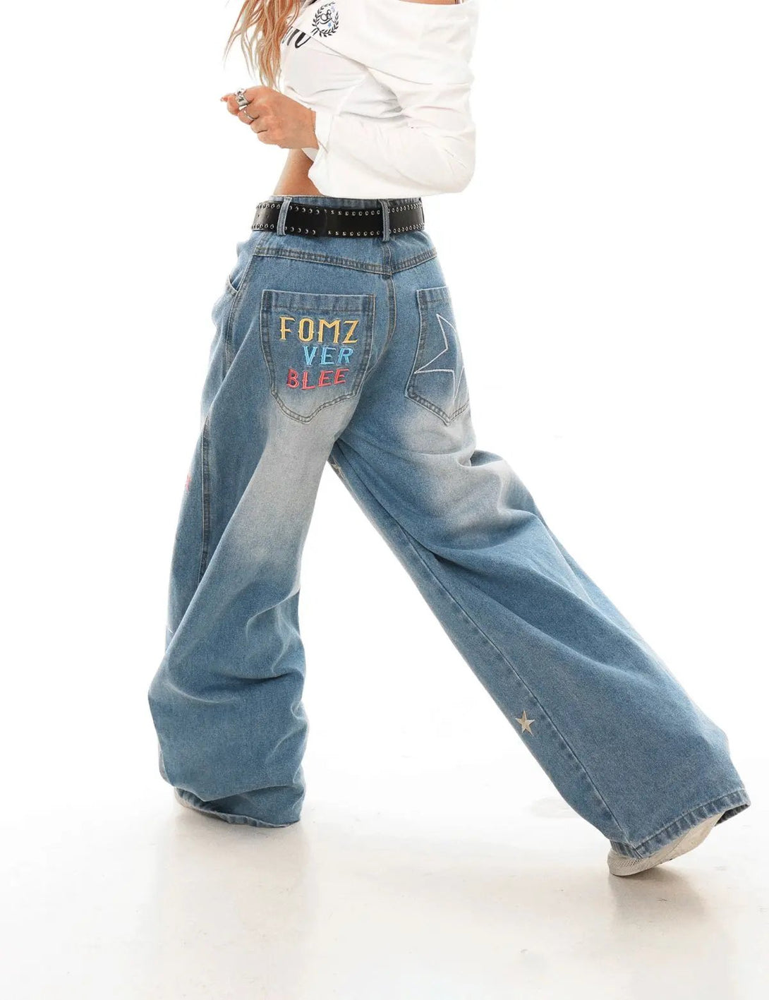 Fullneat Star Embroidered Baggy Jeans 