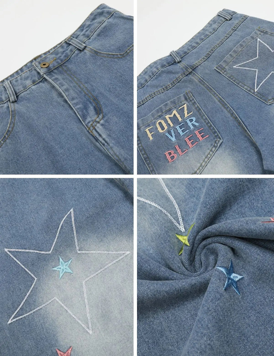 Fullneat Star Embroidered Baggy Jeans 