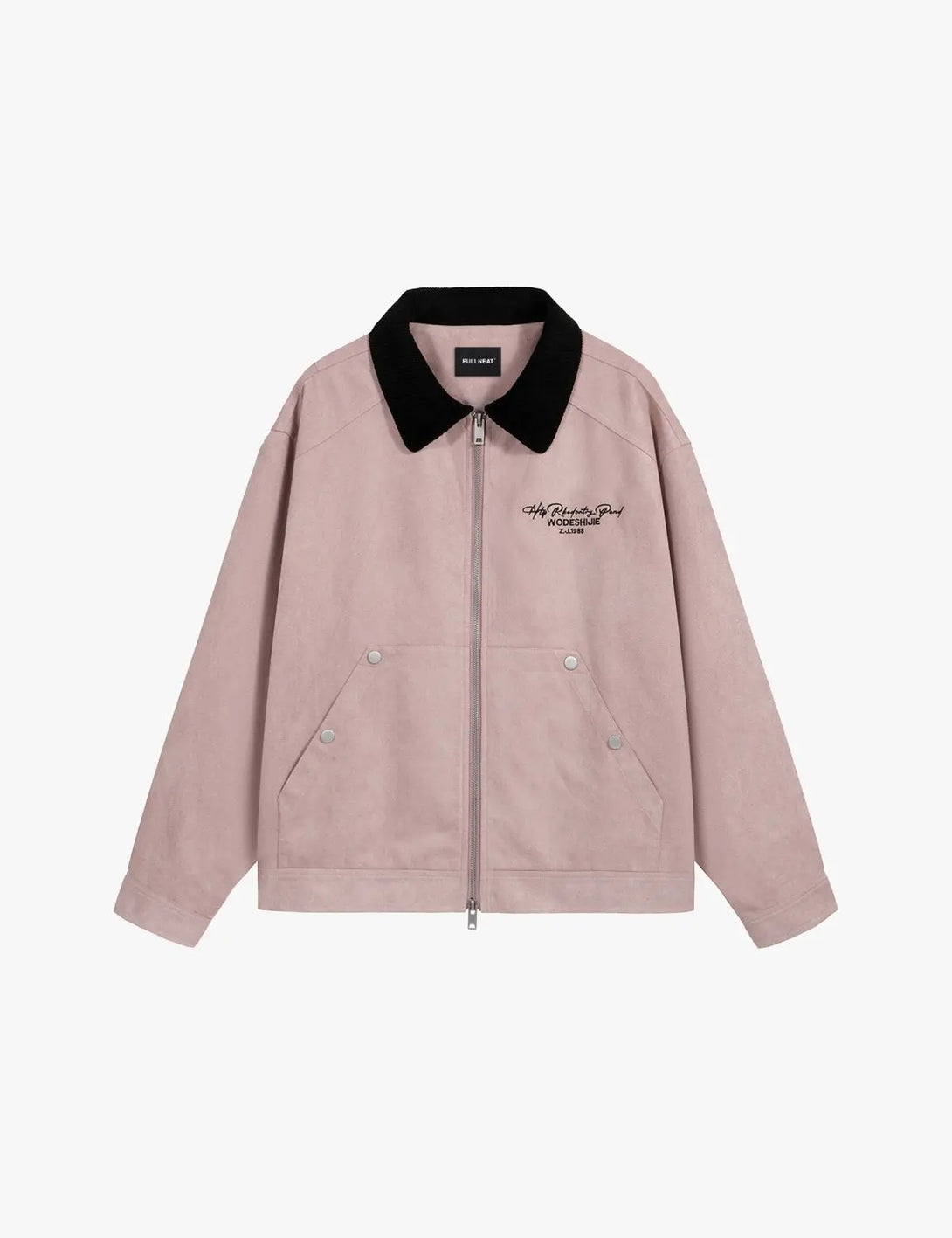 Fullneat Suede Leather Letter Graphic Jacket - Front