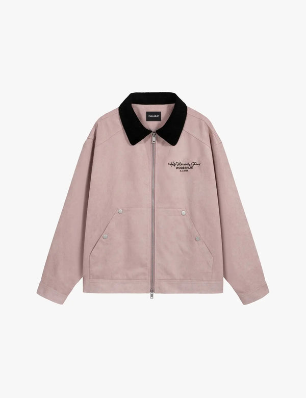 Fullneat Suede Leather Letter Graphic Jacket - Front