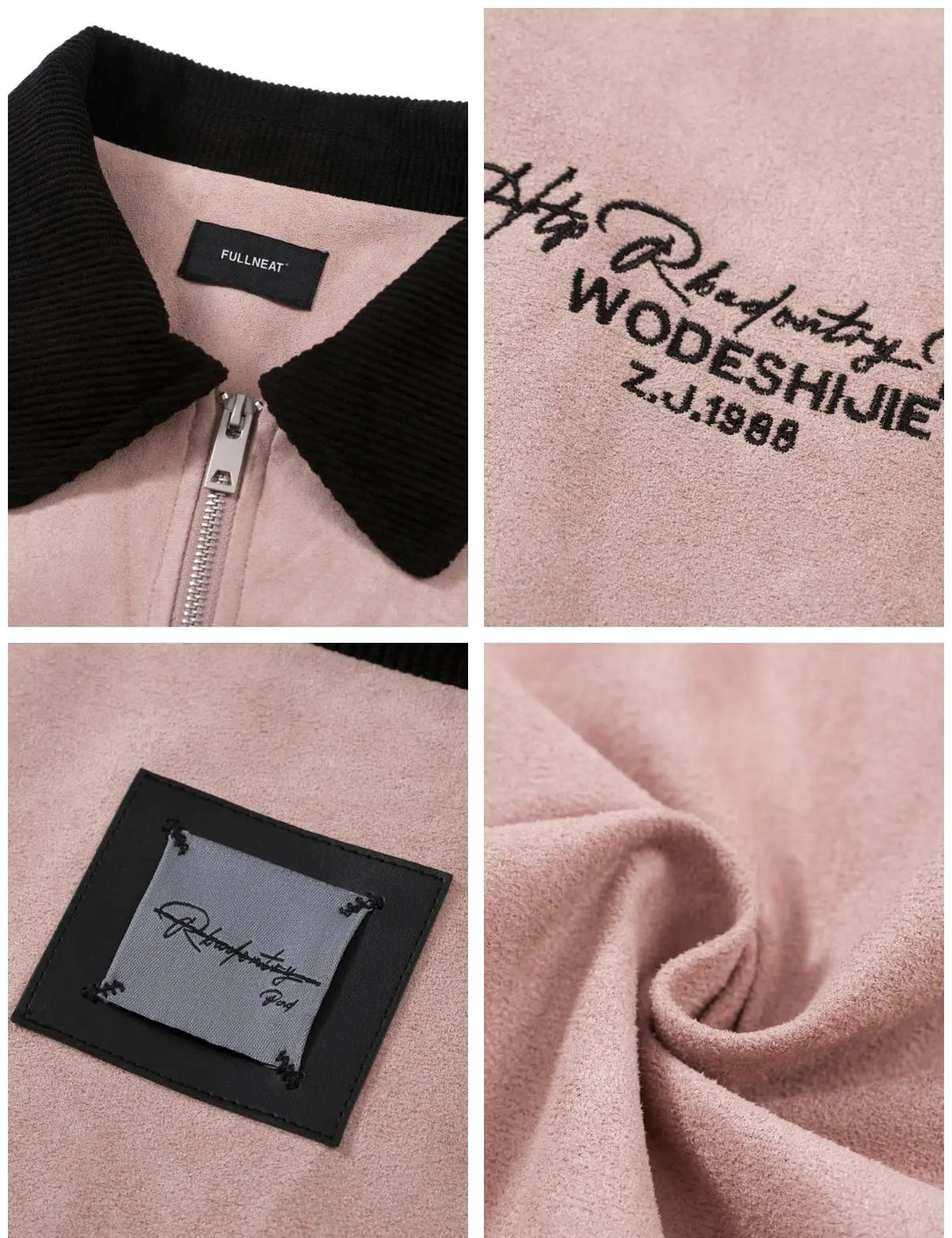 Fullneat Suede Leather Letter Graphic Jacket - Details