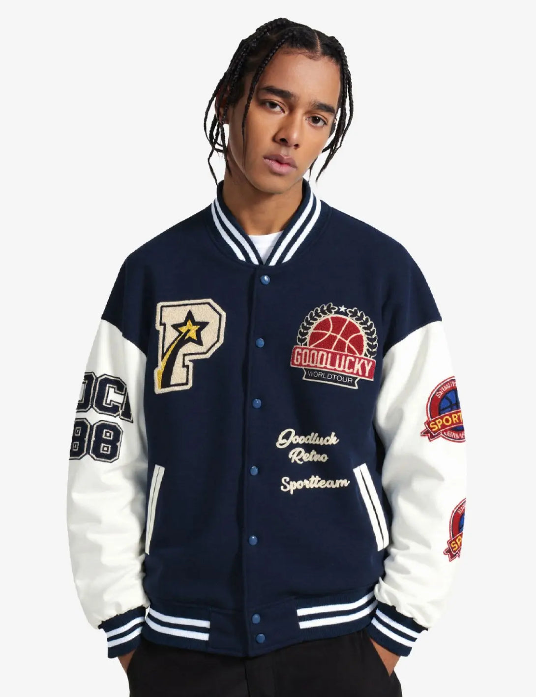 Fullneat Towel Embroidery Varsity Bomber Jacket 