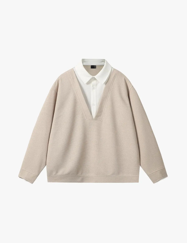 Fullneat V-Neck Long Sleeve Pullover - Front