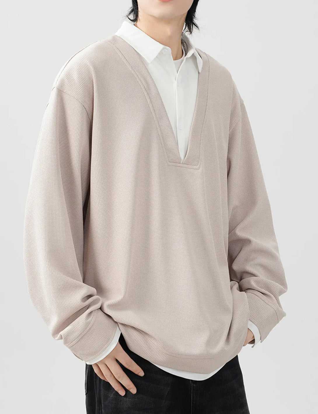 Fullneat V-Neck Long Sleeve Pullover - Model Shown