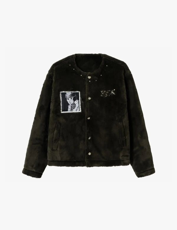 Fullneat Vintage Anime Patch Fleece Jacket 