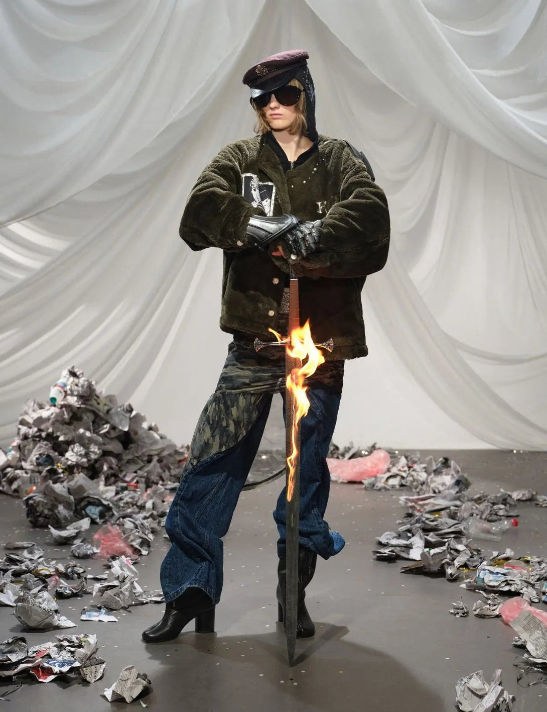 Fullneat Vintage Anime Patch Fleece Jacket 