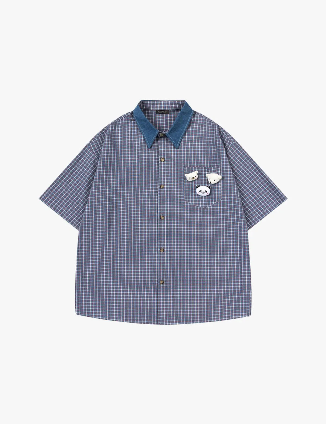 Fullneat Vintage Bear Pocket Plaid Shirt - Blue