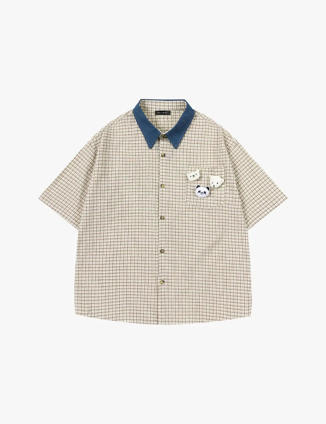 Fullneat Vintage Bear Pocket Plaid Shirt - Khaki