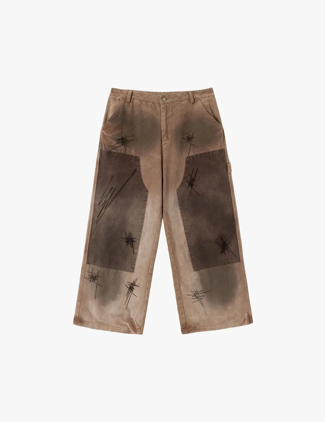 Fullneat Vintage Brown Wide-Leg Patchwork Pants