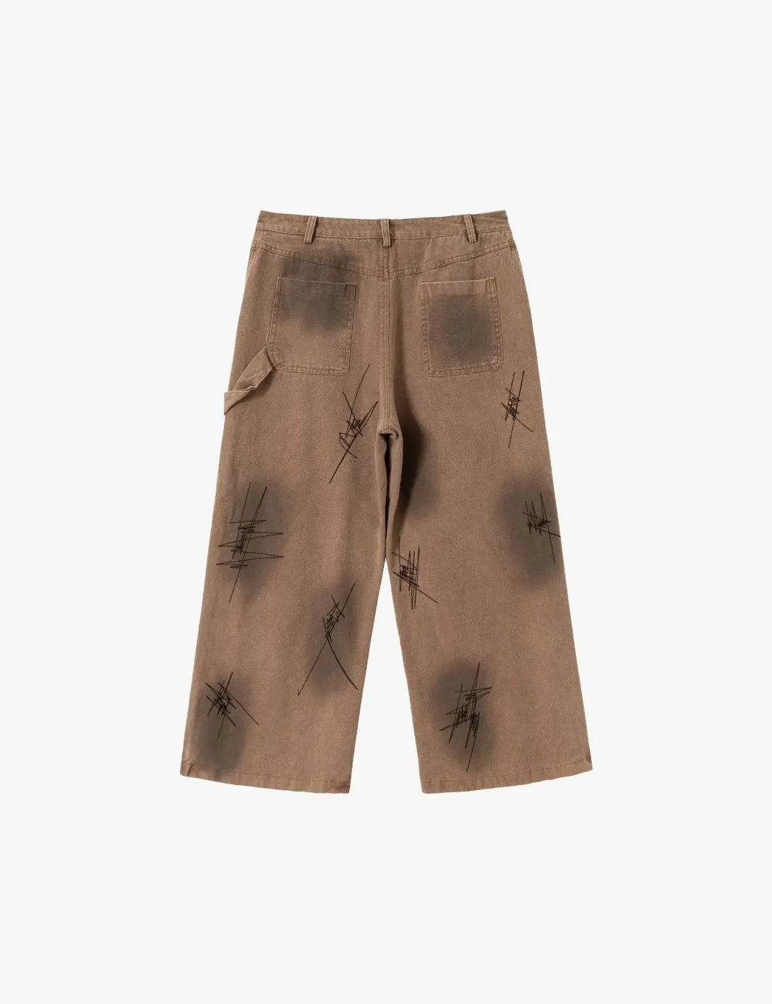 Fullneat Vintage Brown Wide-Leg Patchwork Pants