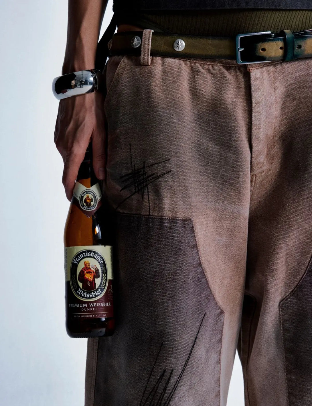 Fullneat Vintage Brown Wide-Leg Patchwork Pants