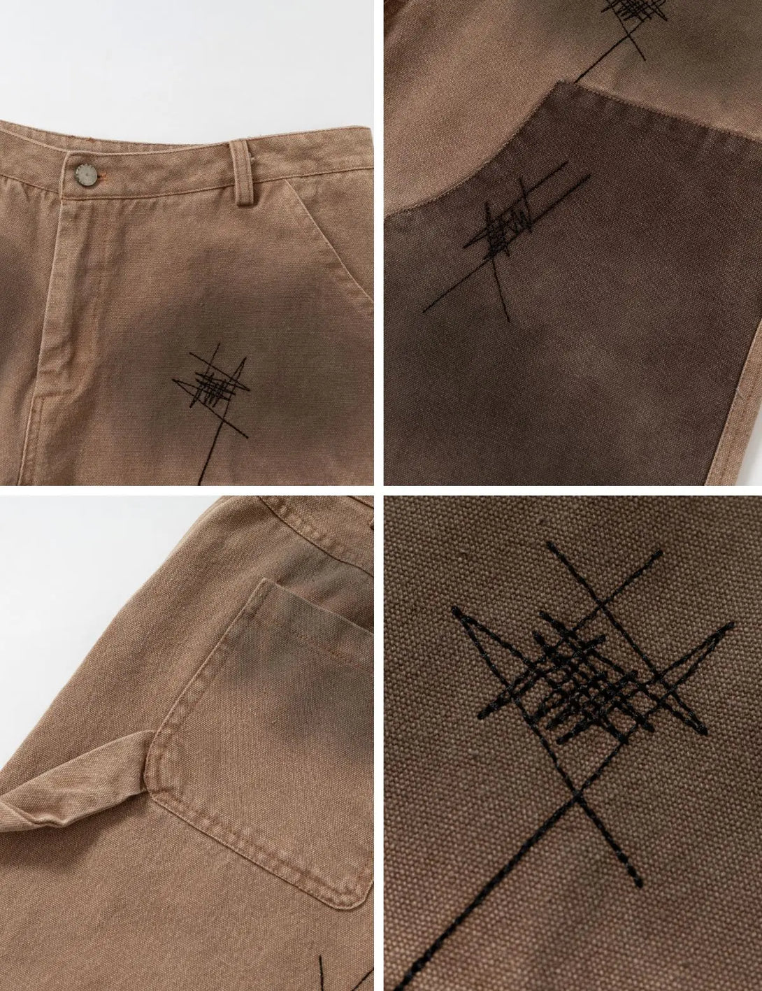 Fullneat Vintage Brown Wide-Leg Patchwork Pants