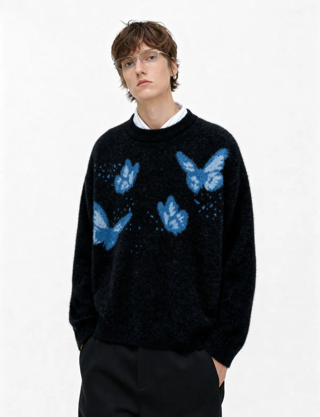 Fullneat Vintage Butterfly Graphic Knit Pullover 