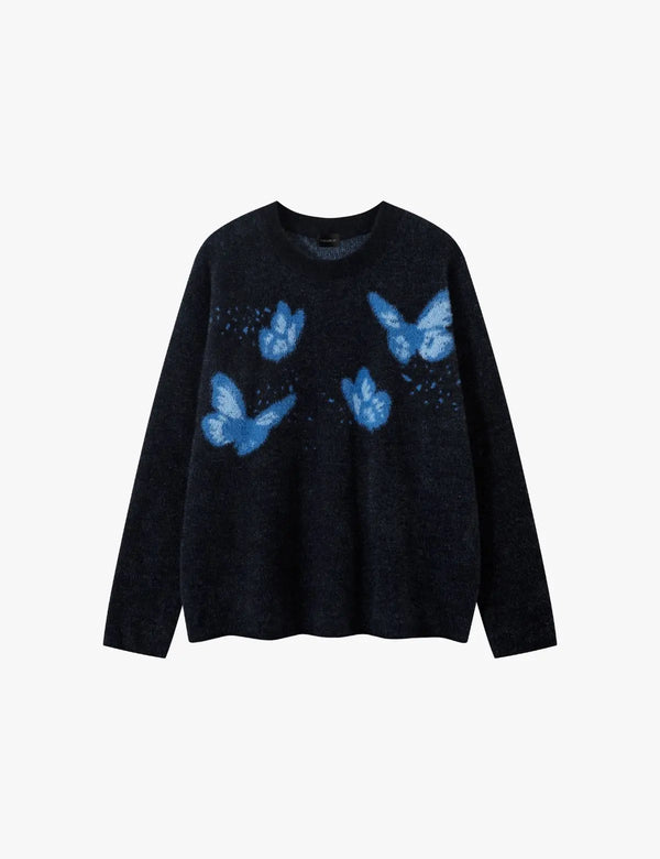 Fullneat Vintage Butterfly Graphic Knit Pullover 