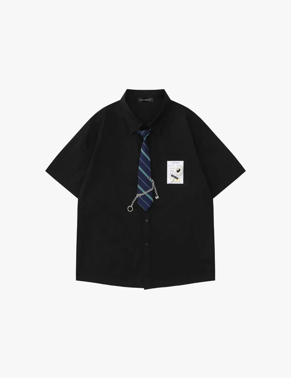 Fullneat Vintage Chained Neck Tie Shirt - Black