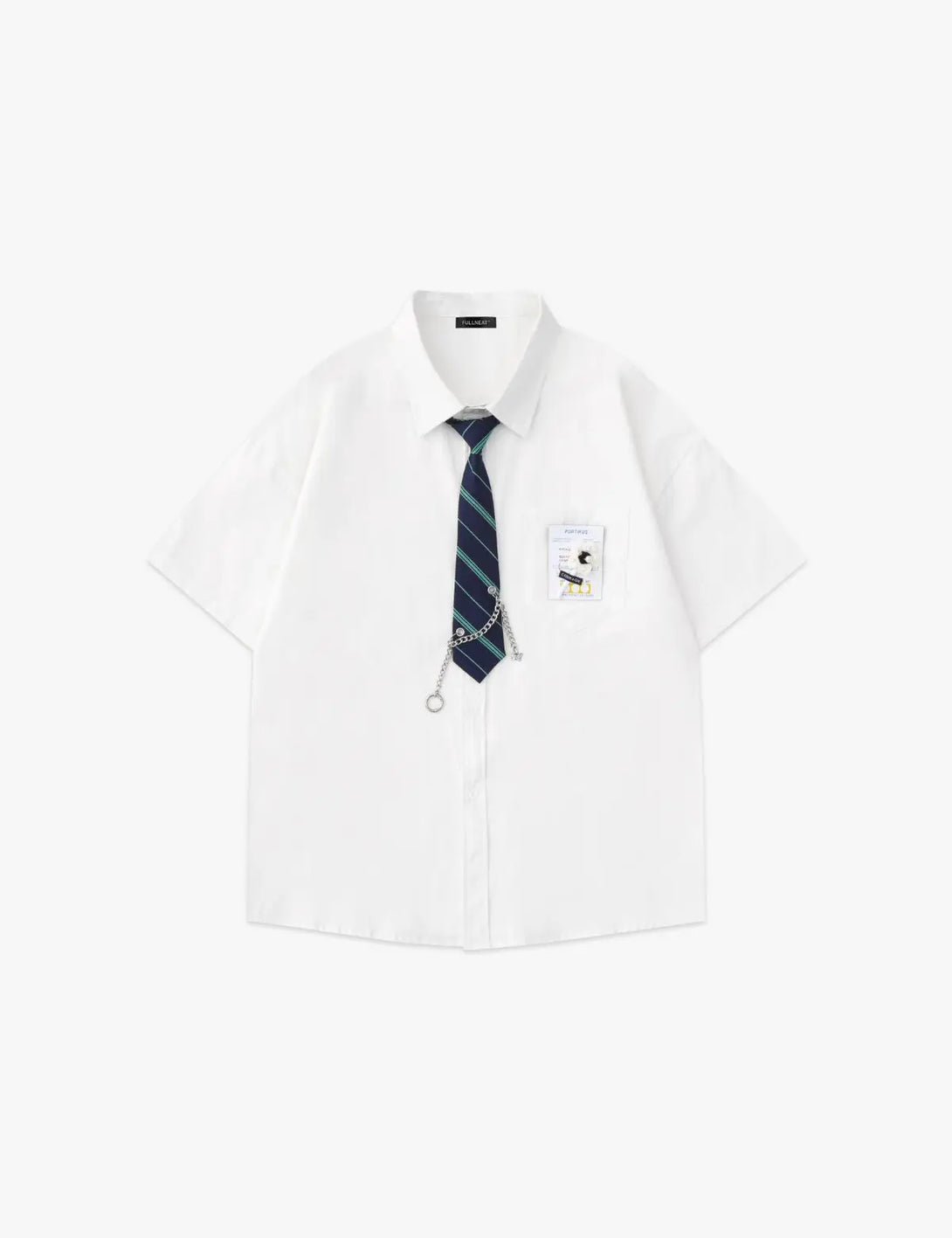 Fullneat Vintage Chained Neck Tie Shirt - White