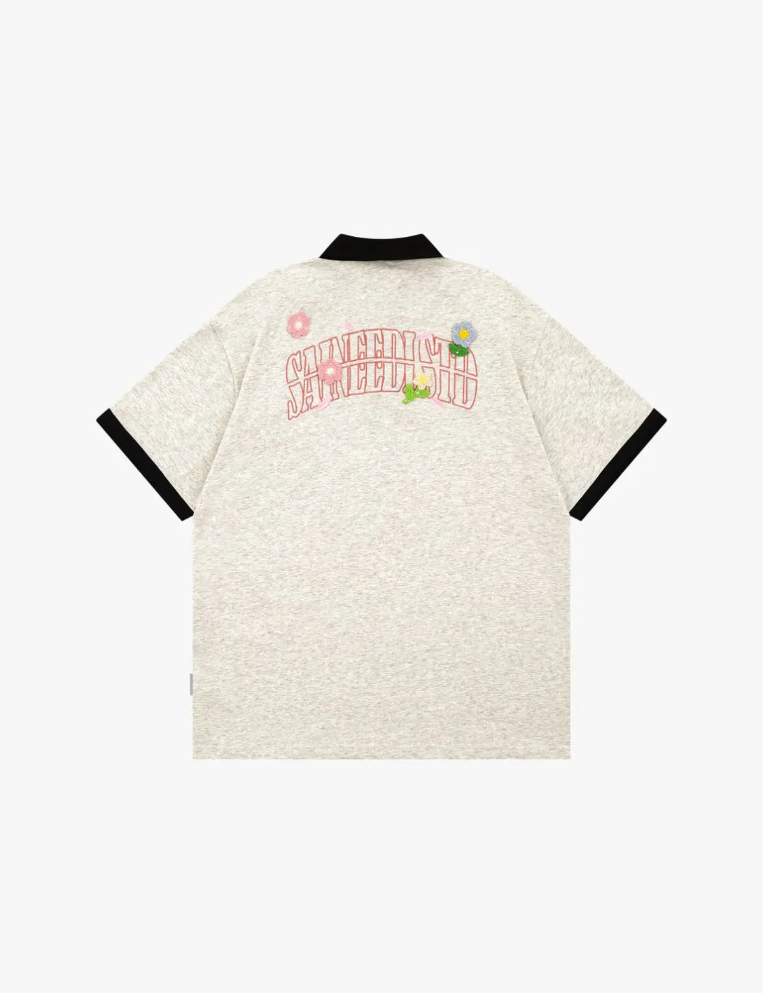 Fullneat Vintage Collar Floral Patch Polo Shirt -  Grey