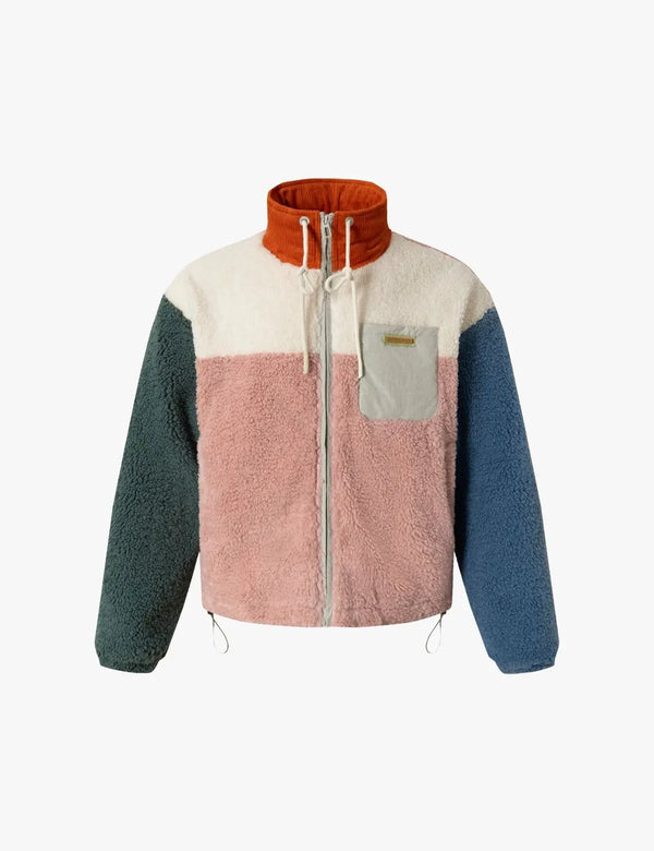 Fullneat Vintage Colorblock Sherpa Fleece Jacket 