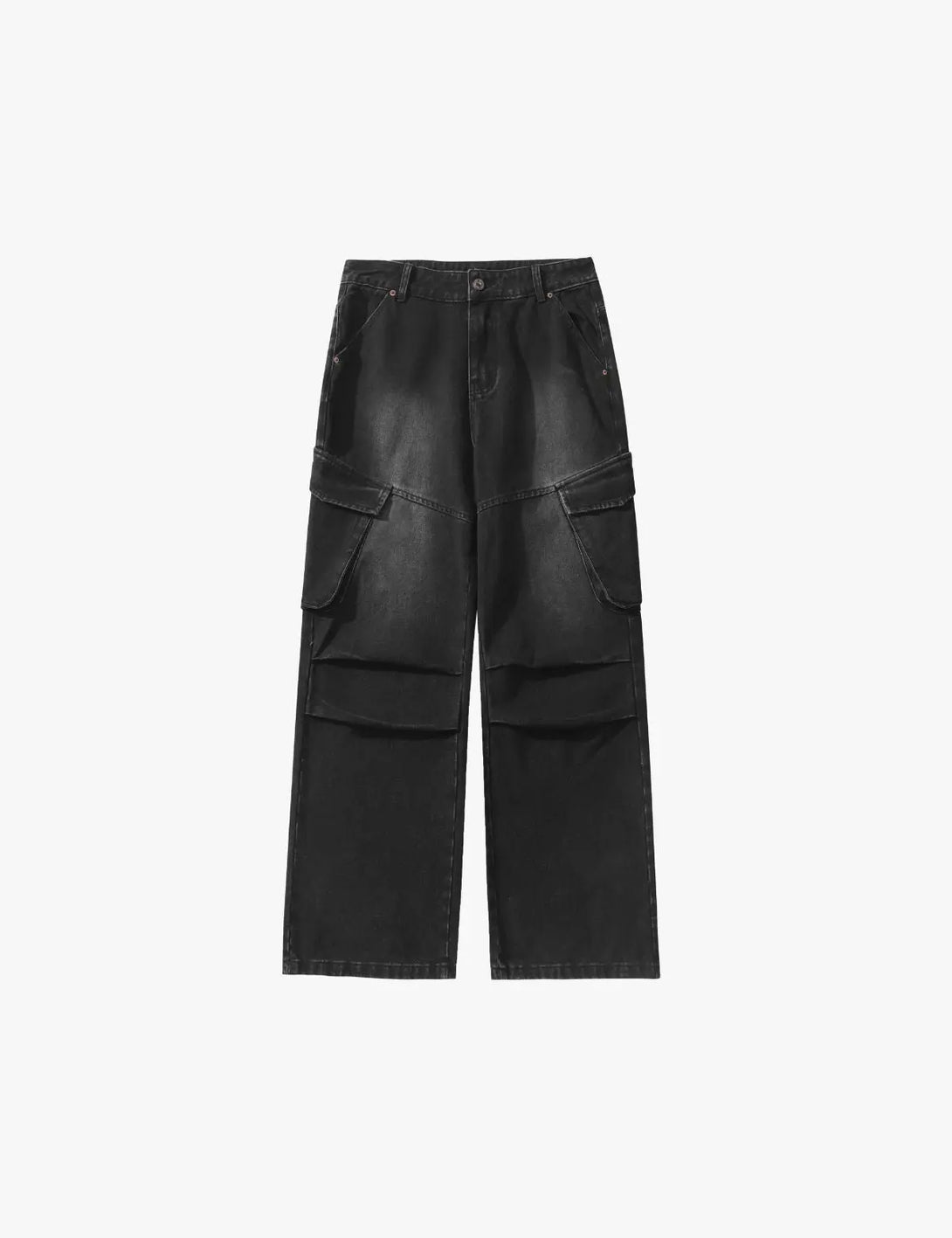 Fullneat Vintage Denim Baggy Cargo Pants - Black Front