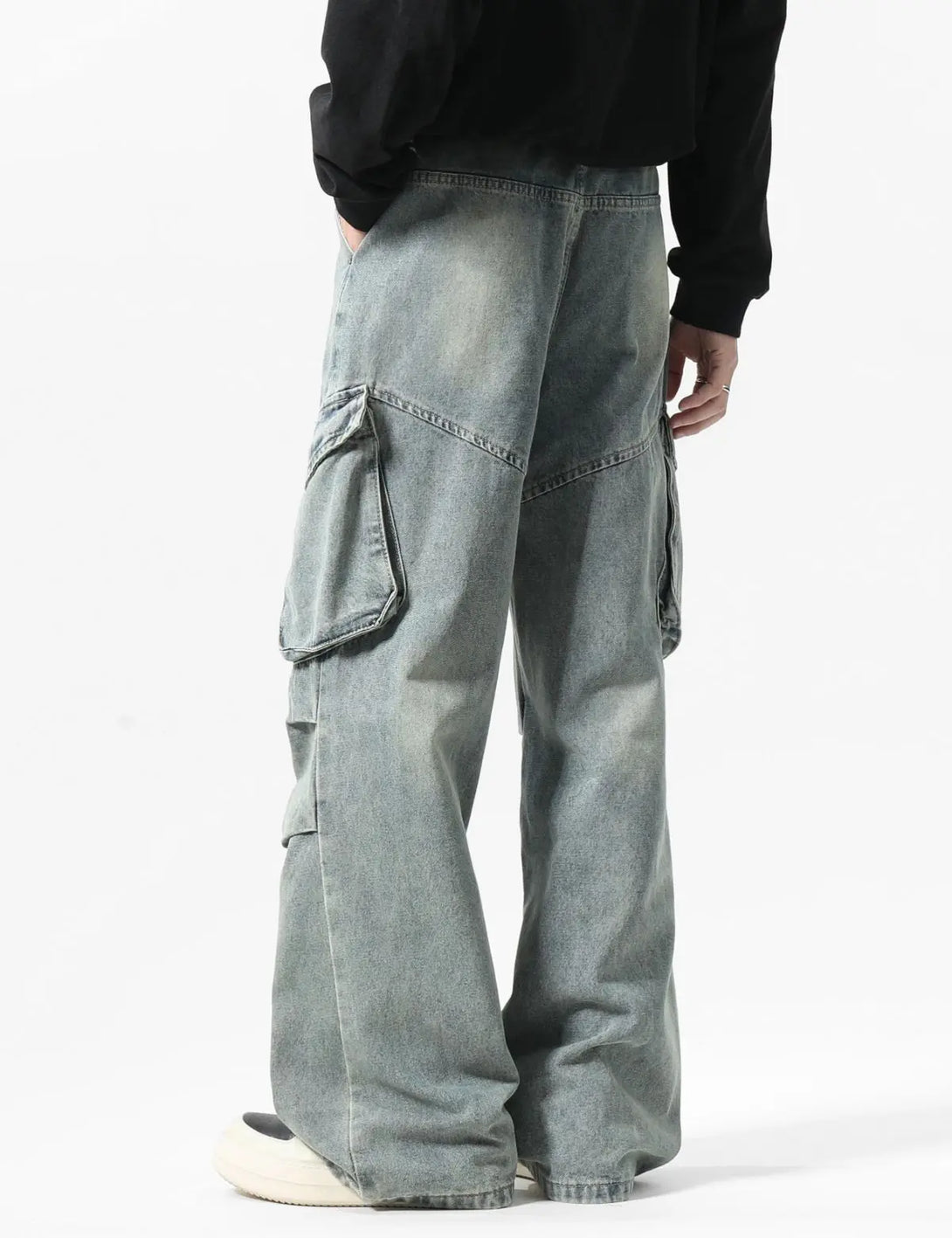 Fullneat Vintage Denim Baggy Cargo Pants - Blue Model Shown