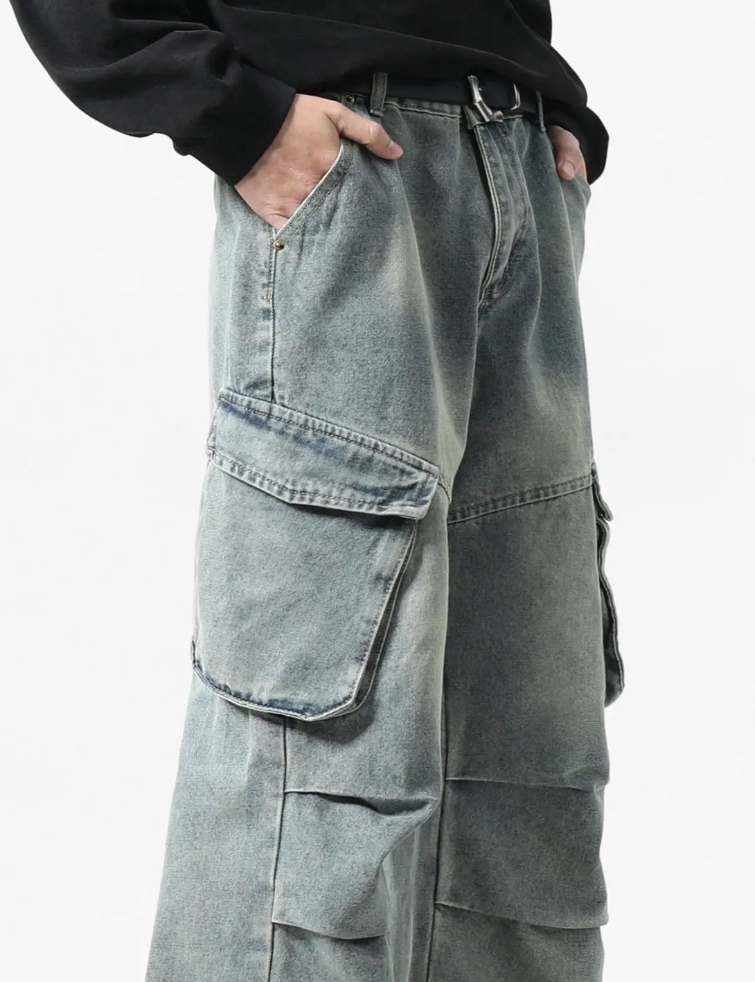 Fullneat Vintage Denim Baggy Cargo Pants - Blue Model Shown