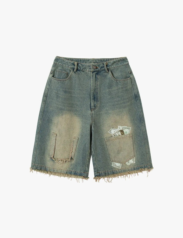 Fullneat Vintage Distressed Gradient Denim Jorts 