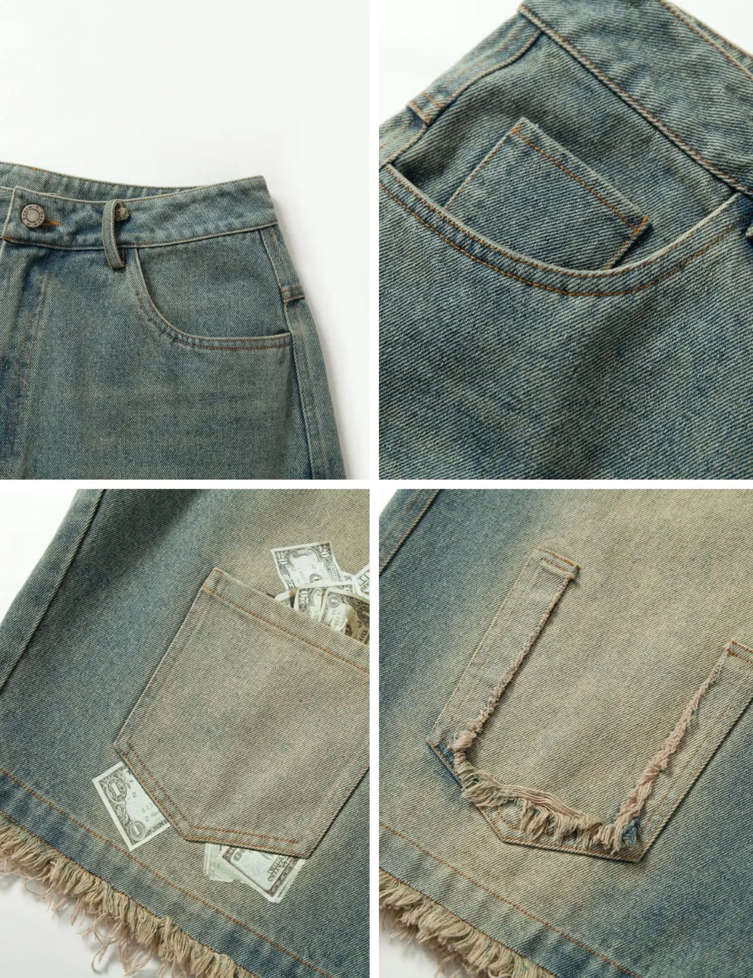 Fullneat Vintage Distressed Gradient Denim Jorts 