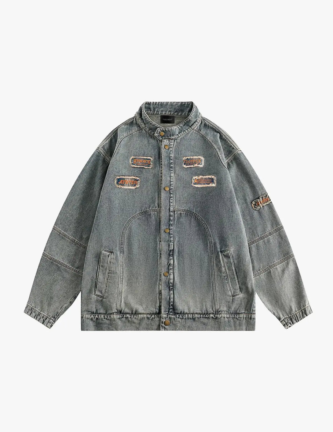 Fullneat Vintage Distressed Patchwork Denim Jacket 