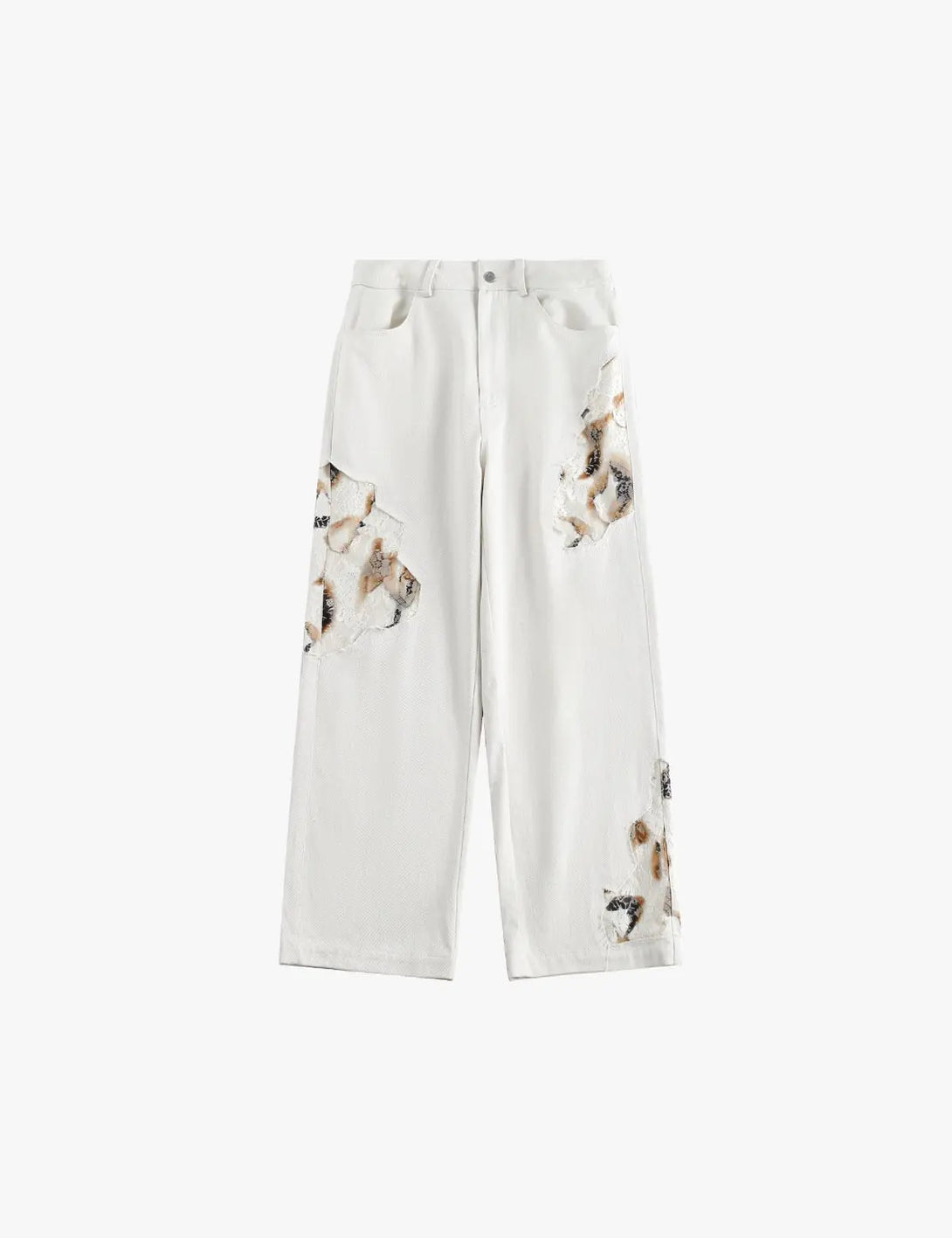 Fullneat Vintage Distressed Patchwork White Pants 