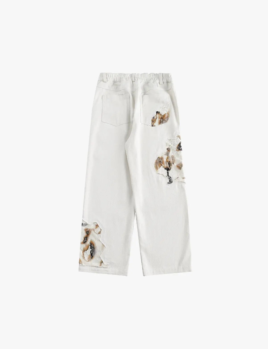 Fullneat Vintage Distressed Patchwork White Pants 