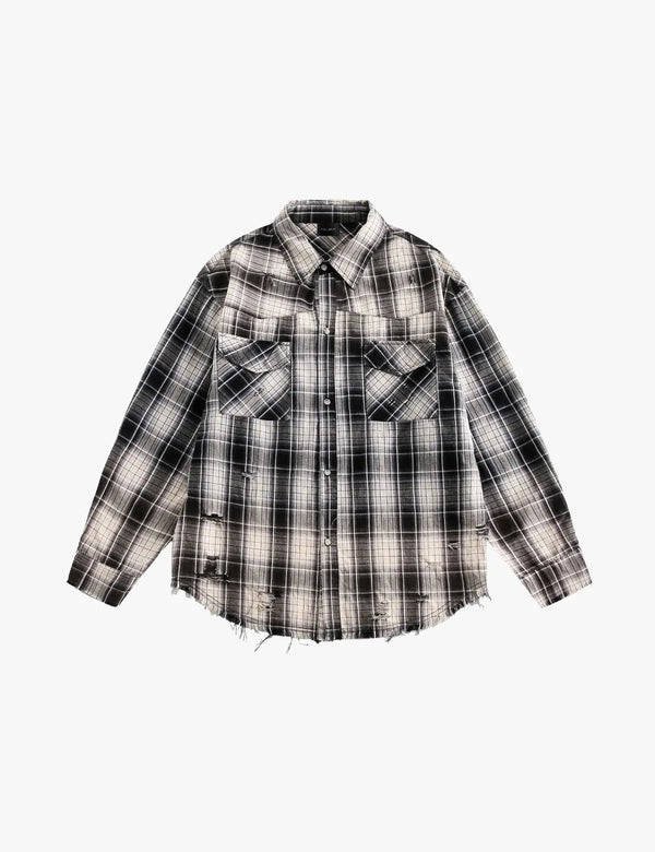 Fullneat Vintage Distressed Plaid Flannel Shirt 