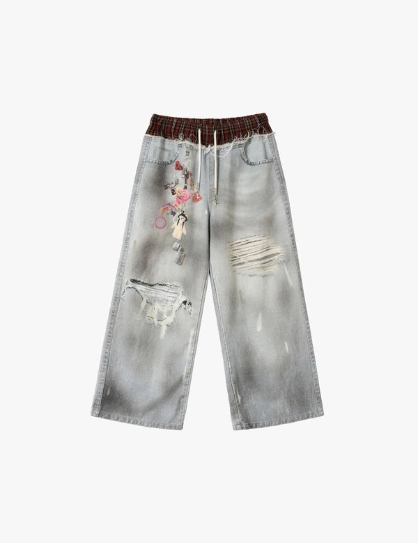 Fullneat Vintage Doll Patchwork Wide Leg Jeans