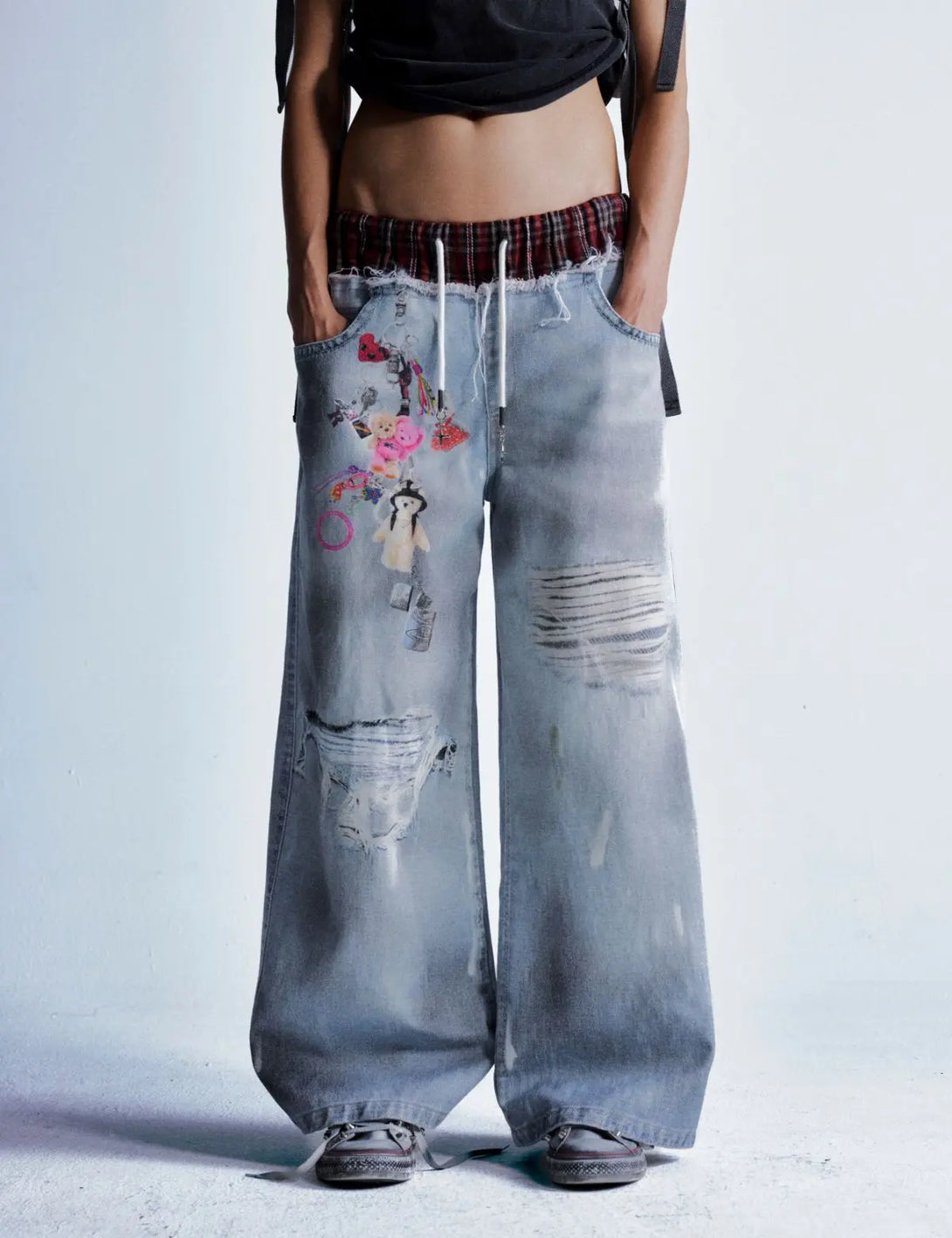Fullneat Vintage Doll Patchwork Wide Leg Jeans