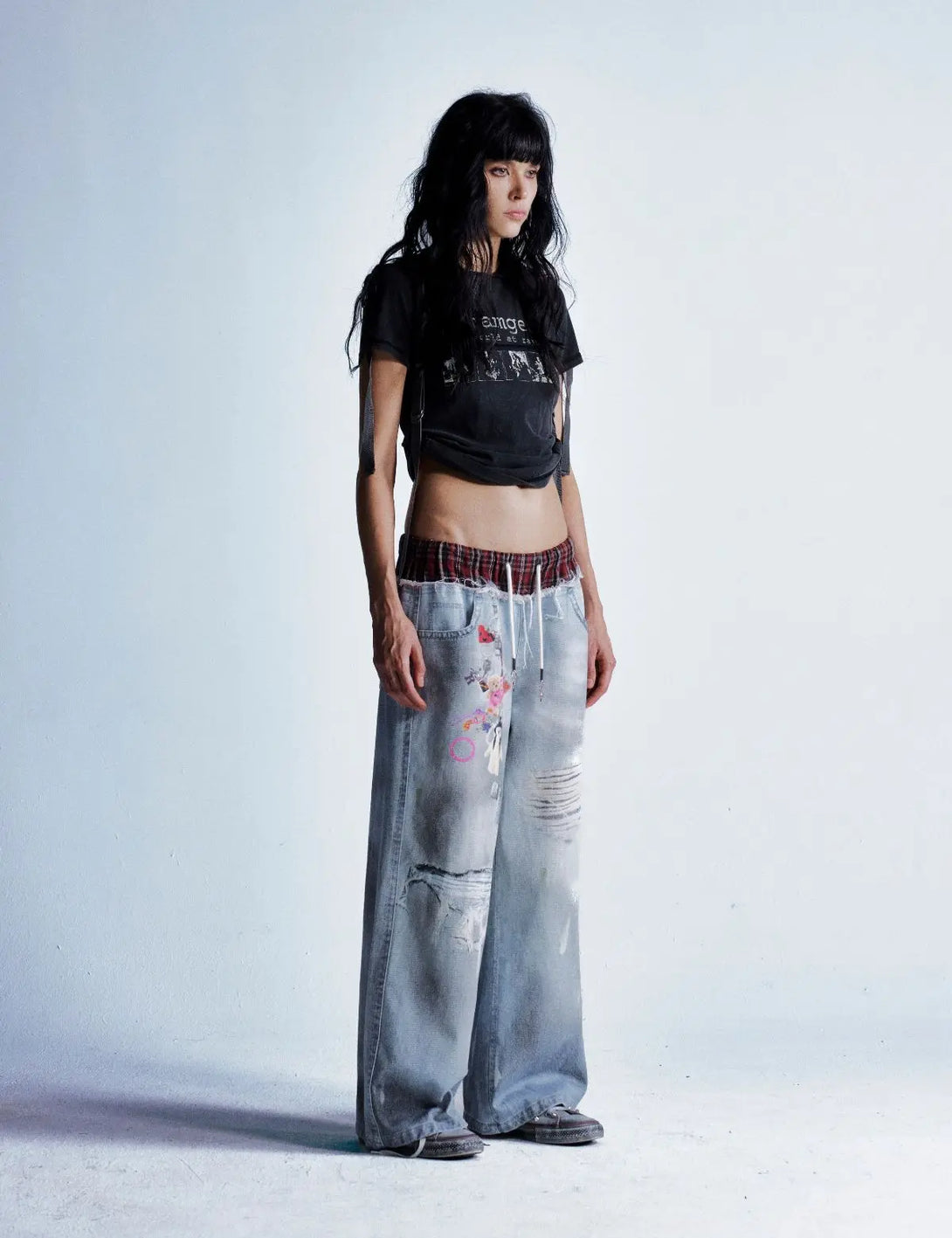 Fullneat Vintage Doll Patchwork Wide Leg Jeans