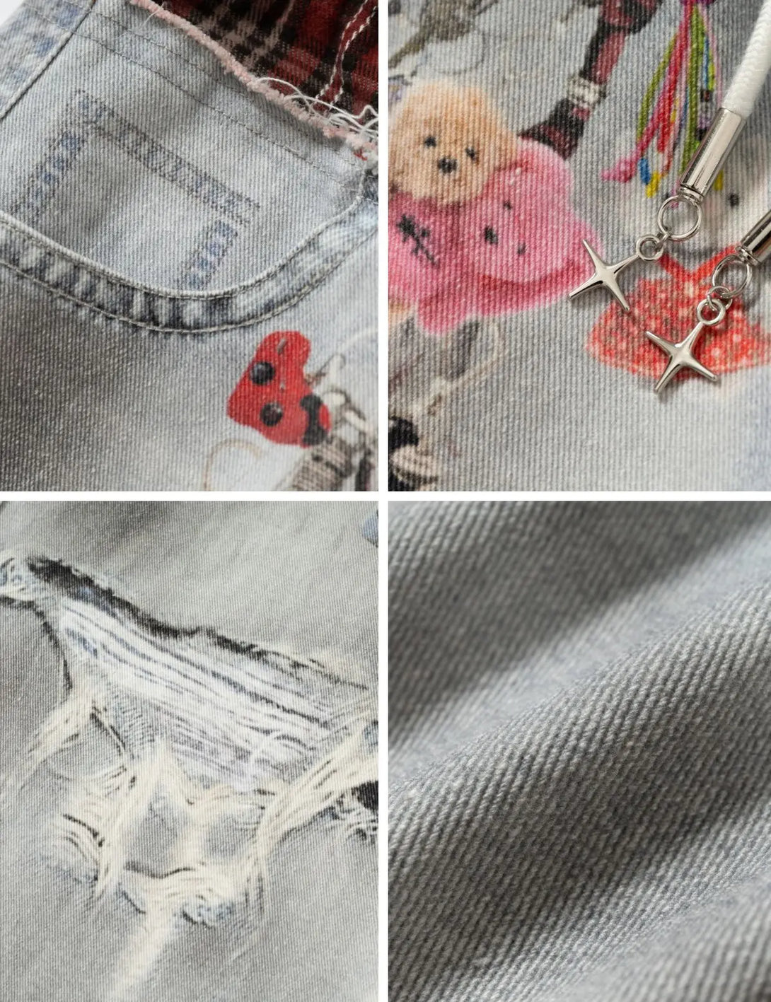 Fullneat Vintage Doll Patchwork Wide Leg Jeans