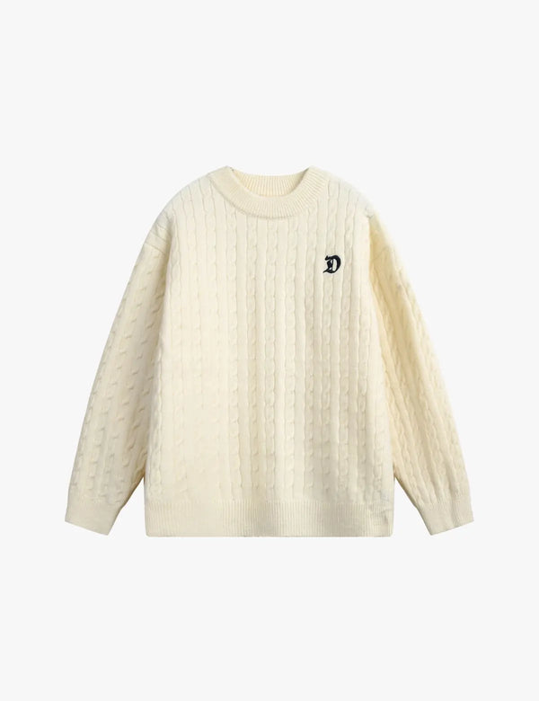 Fullneat Vintage Embroidered Cable Knit Sweater - Front